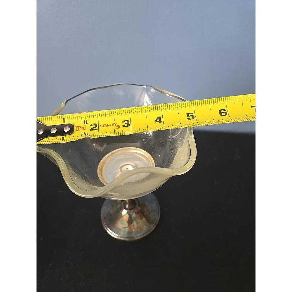W&S Blackinton Silverplate Brass Compote Dish Crystal Ruffled Bowl Pedestal‎ Cup